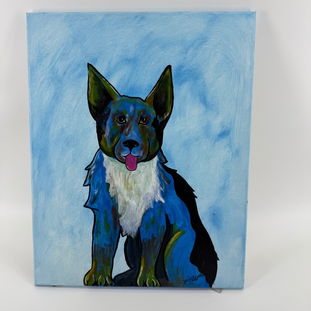 Blue Heeler Dog Portrait Blue 16x20 Wall Hanging Animal Art Zombie Dog Vibes